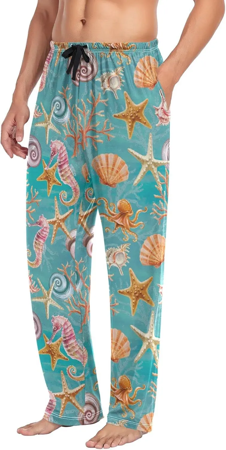 Sea Pattern Seahorse Octopus Men's Pajama Pants Sleepwear Lounge Pajama Bottoms