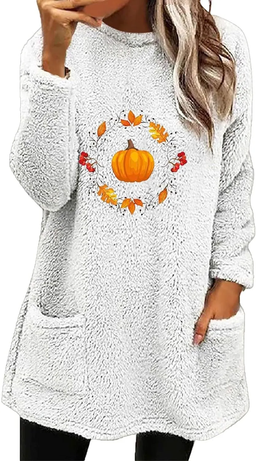 SHAOBGE Hoodies for Women Fleece Linend Warm Sweatshirt Hoodies Long Sleeve Tunic Pullover with Pockets Warm Winter Hoodies