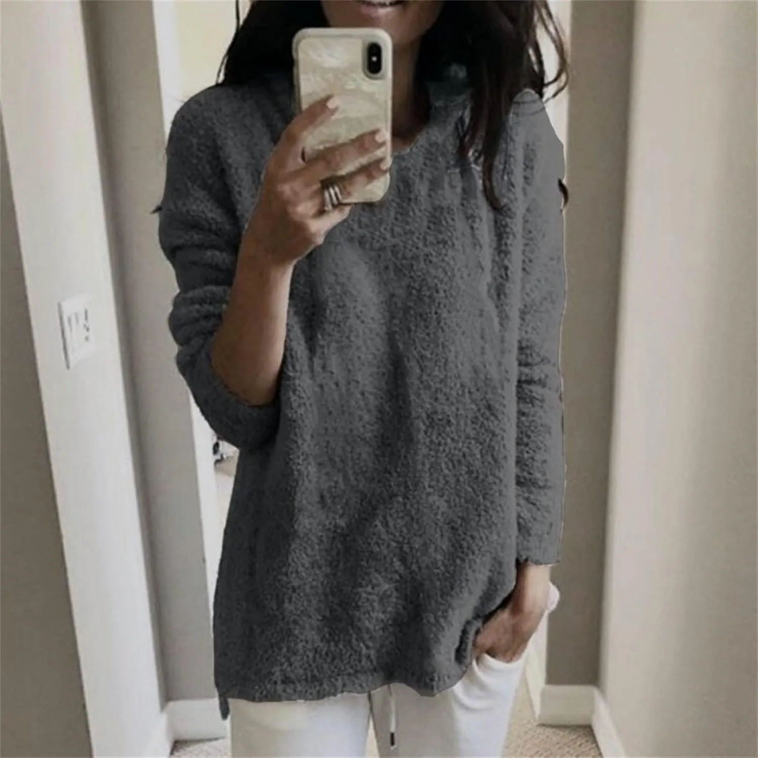 SHAOBGE Hoodies for Women Fleece Linend Warm Sweatshirt Hoodies Long Sleeve Tunic Pullover with Pockets Warm Winter Hoodies