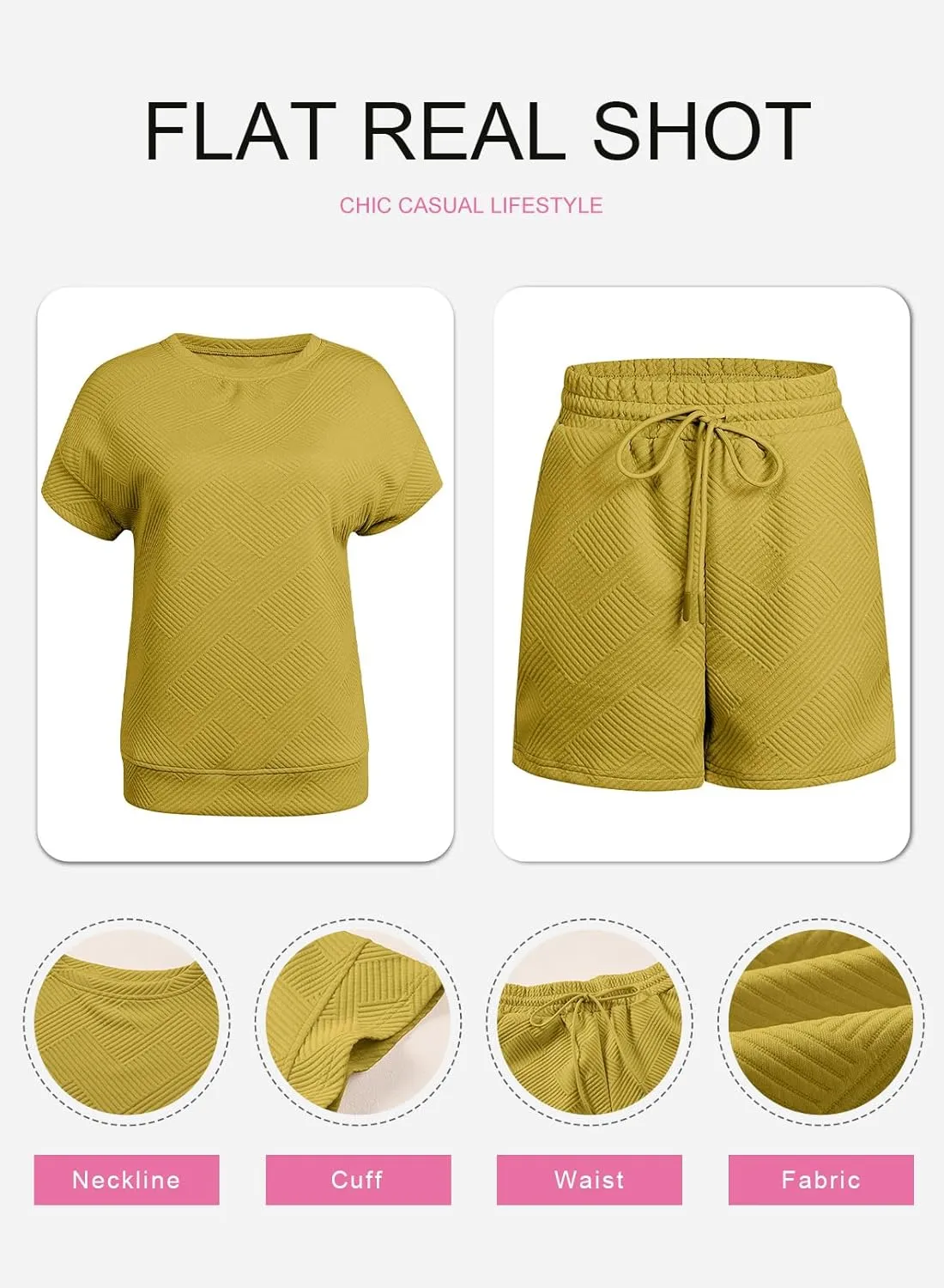 SHEWIN Women's 2 Piece Outfits Lounge Sets Casual Short Sleeve Shirts Shorts Cozy Pajamas Sweatsuit Set