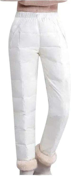 Snow Pants Womens Winter Ski Pants Thick Fleece Lined Joggers Quilted Down Puffer Trousers with Pockets