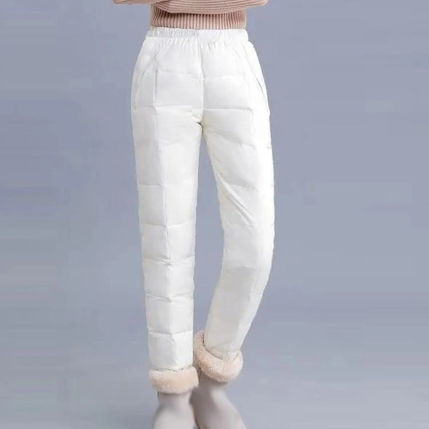 Snow Pants Womens Winter Ski Pants Thick Fleece Lined Joggers Quilted Down Puffer Trousers with Pockets
