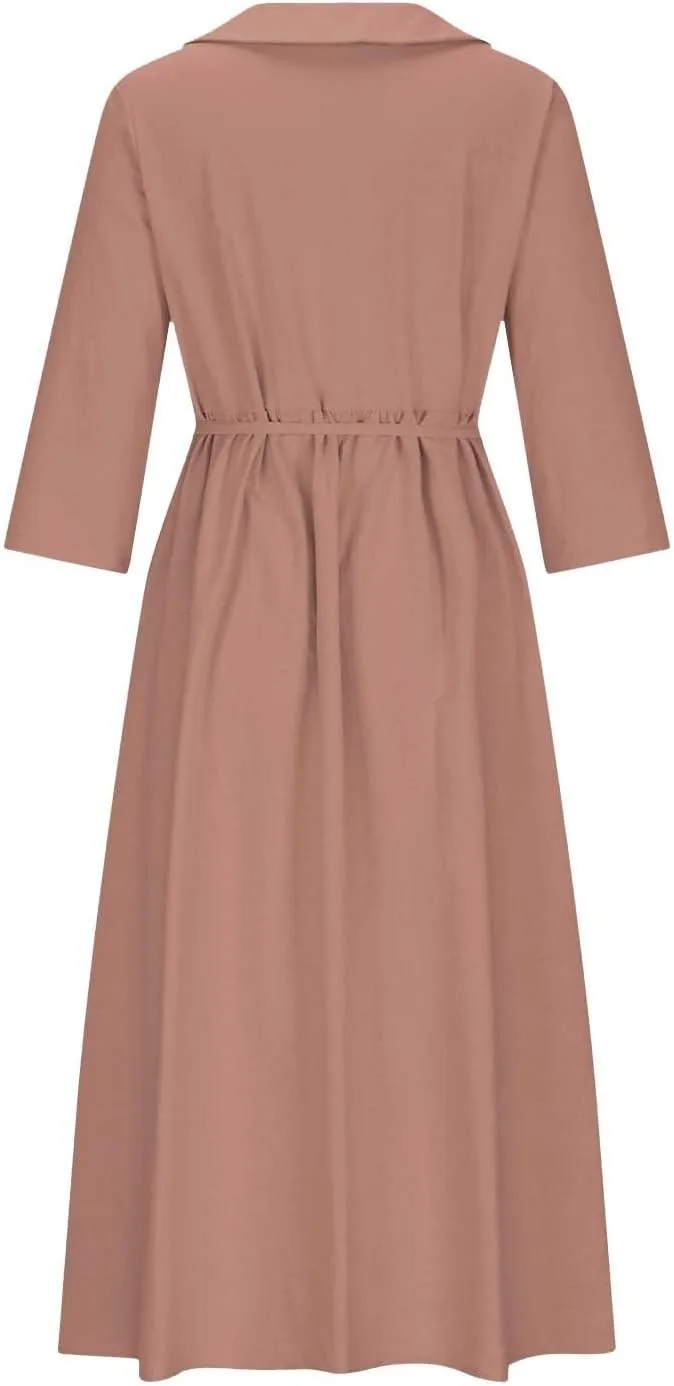 Summer Maxi Dresses Women's 2025 Plus Size Cotton Linen Dress 3/4 Sleeve Long Boho Spring Clothes Casual Resort Wears