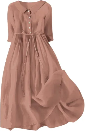 Summer Maxi Dresses Women's 2025 Plus Size Cotton Linen Dress 3/4 Sleeve Long Boho Spring Clothes Casual Resort Wears