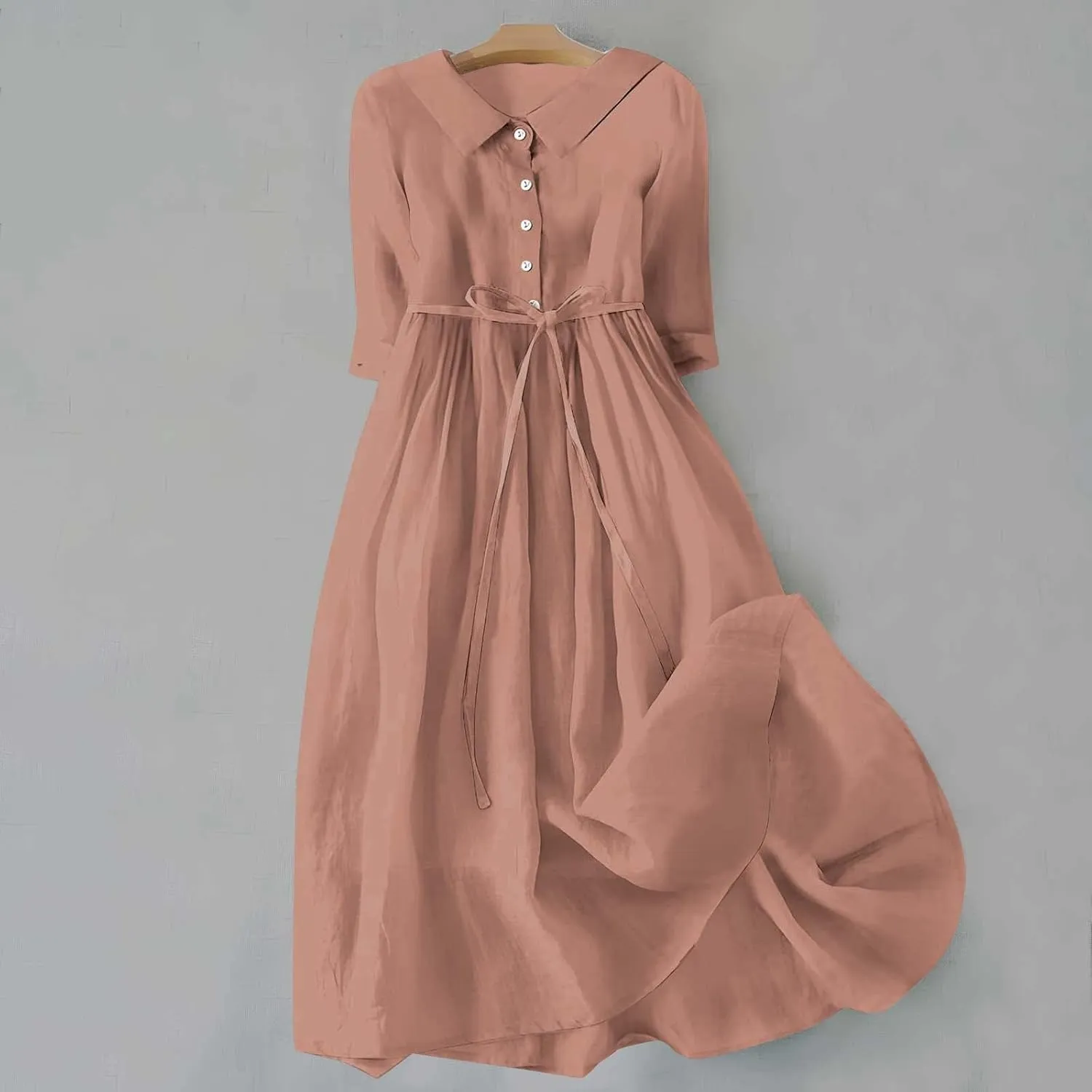 Summer Maxi Dresses Women's 2025 Plus Size Cotton Linen Dress 3/4 Sleeve Long Boho Spring Clothes Casual Resort Wears