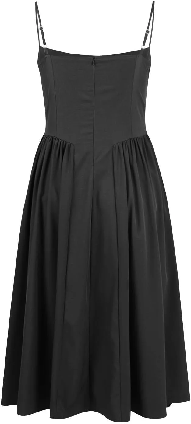 Summer Womens Corset Dress Elegant Spaghetti Strap Bustier Midi Dress Trendy Flowy Pleated Hem Low Cut Prom Dresses