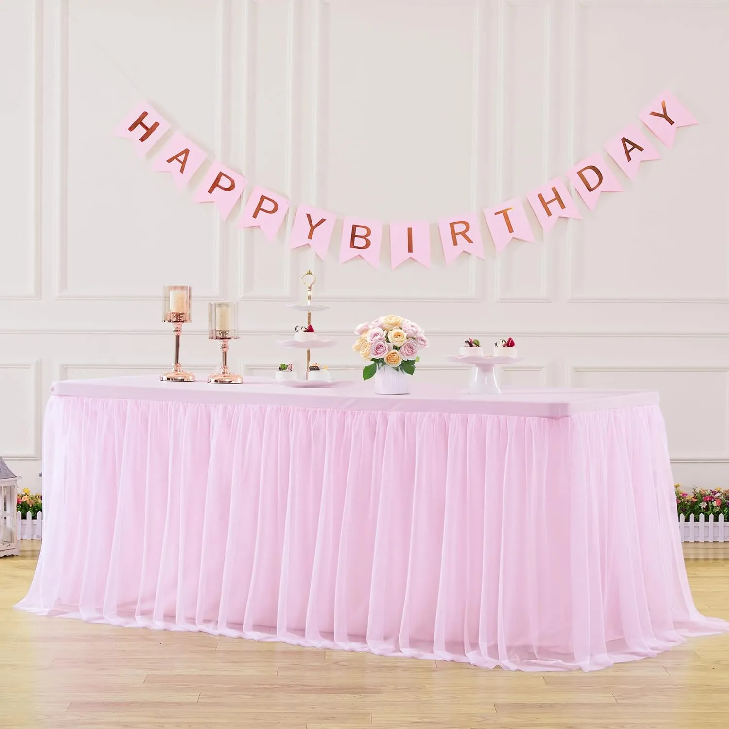 Suppromo 6ft Pink Tablecloths for Rectangle Tables 72 x 30 Inch Pink Rectangular Table Cloth, Wrinkle Free Table Cover with Tutu Skirt for Baby Shower Birthday Party Banquet Buffet Cake Decorations