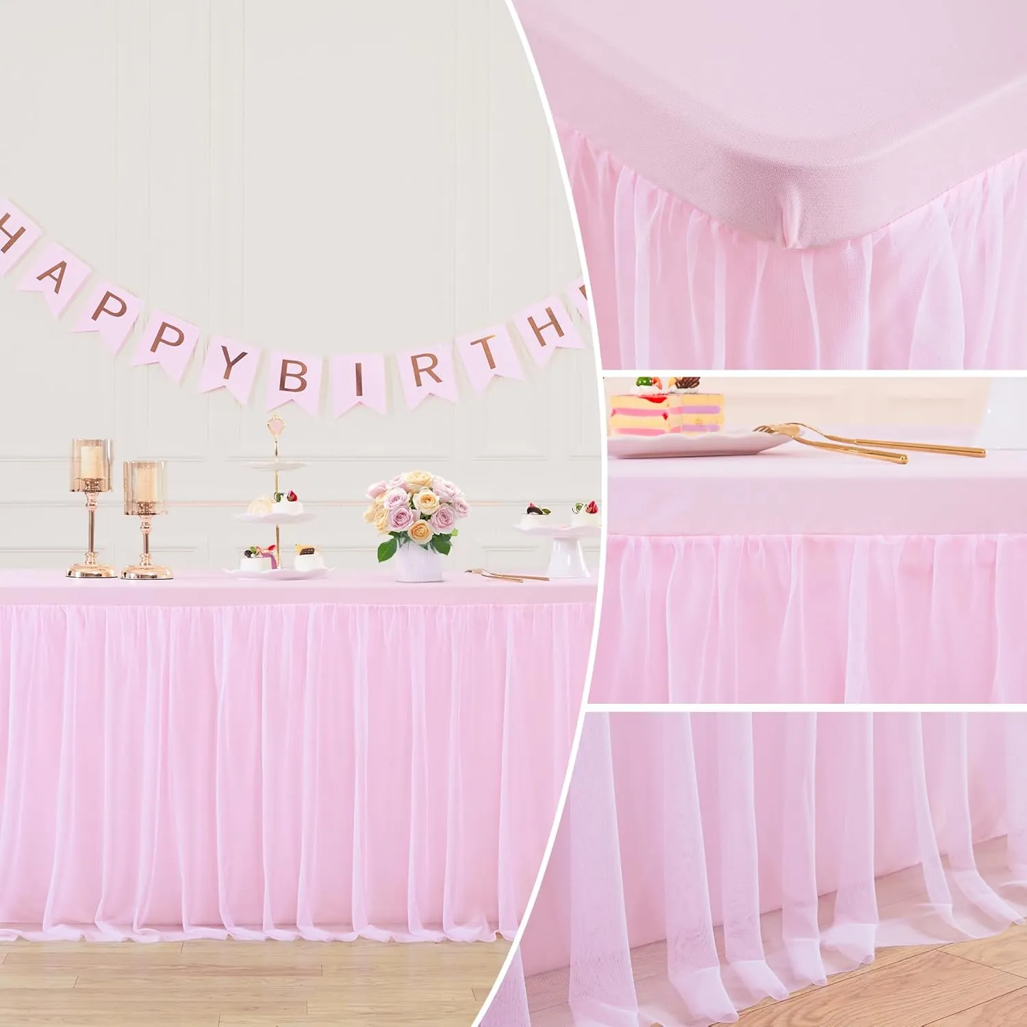Suppromo 6ft Pink Tablecloths for Rectangle Tables 72 x 30 Inch Pink Rectangular Table Cloth, Wrinkle Free Table Cover with Tutu Skirt for Baby Shower Birthday Party Banquet Buffet Cake Decorations
