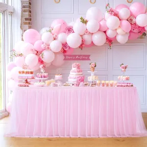 Suppromo 6ft Pink Tablecloths for Rectangle Tables 72 x 30 Inch Pink Rectangular Table Cloth, Wrinkle Free Table Cover with Tutu Skirt for Baby Shower Birthday Party Banquet Buffet Cake Decorations