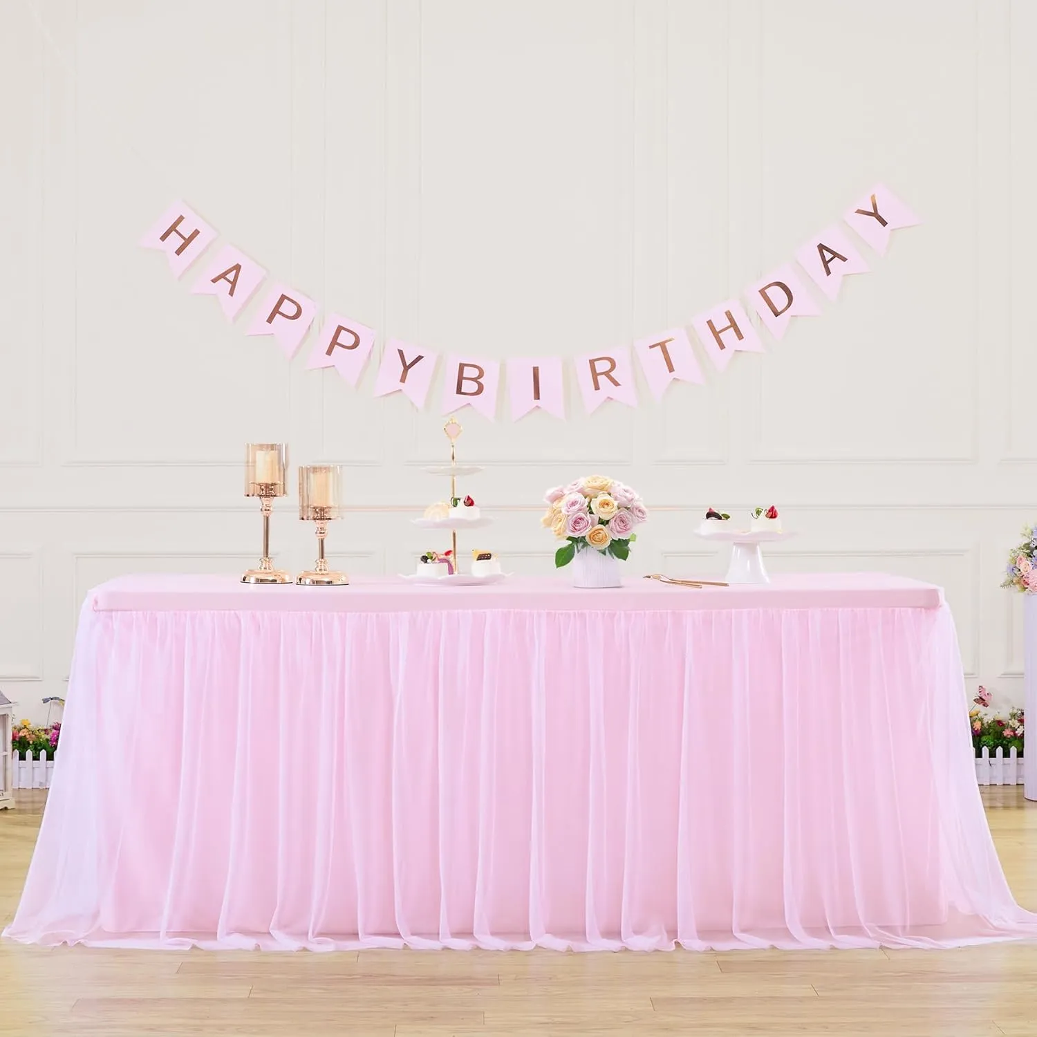 Suppromo 6ft Pink Tablecloths for Rectangle Tables 72 x 30 Inch Pink Rectangular Table Cloth, Wrinkle Free Table Cover with Tutu Skirt for Baby Shower Birthday Party Banquet Buffet Cake Decorations
