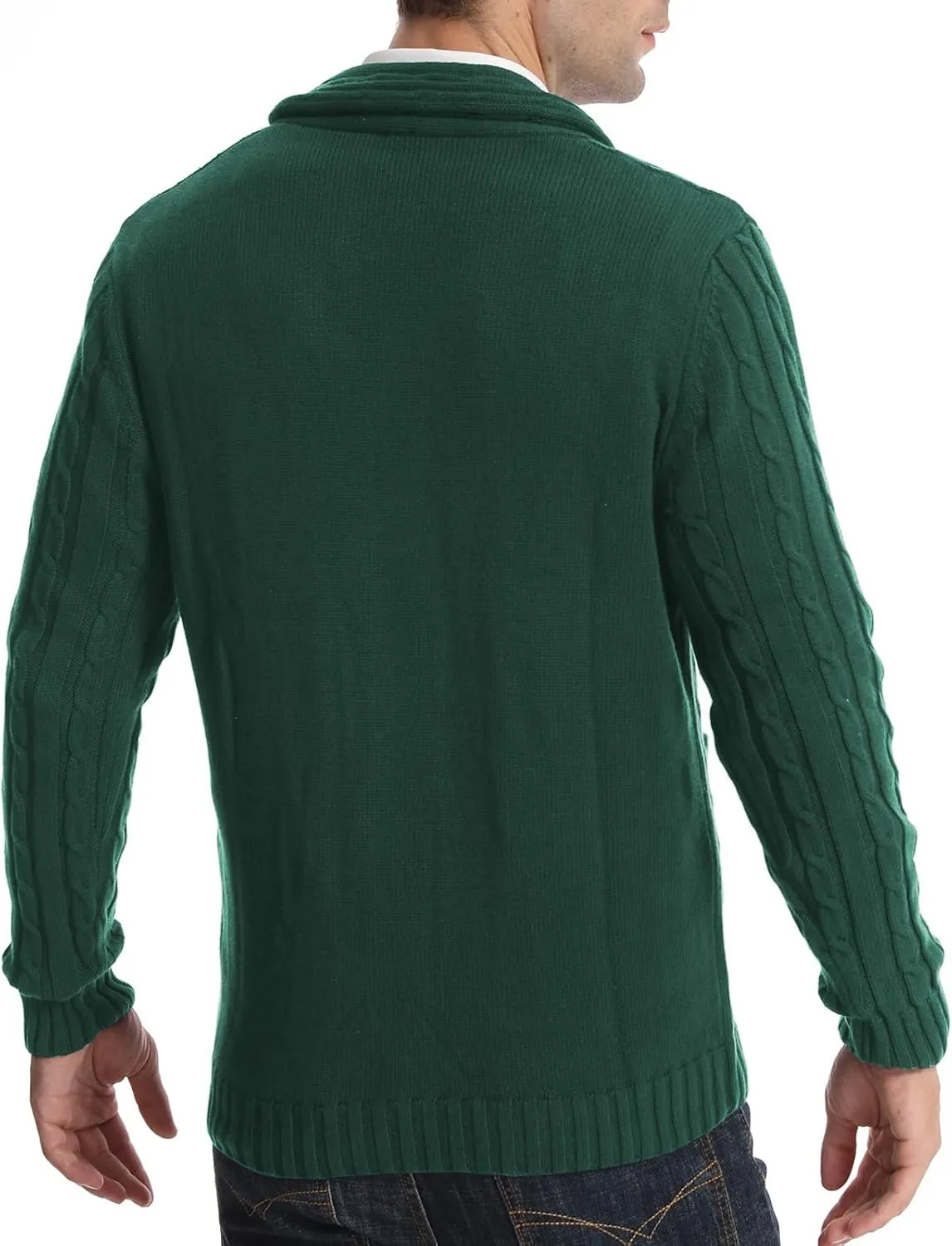 Suwangi Men's Cardigan Sweater Cable Knitted Shawl Collar Cardigans for Men V Neck Long-Sleeve Button-Down Slim Fit Sweater