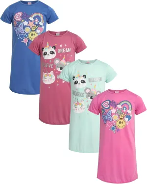 Sweet & Sassy Girls Nightgowns - 4 Pack Short Sleeve Night Gown Sleepwear Pajama Dress for Kids (Size: 4-14)