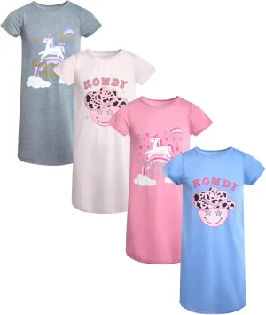 Sweet & Sassy Girls Nightgowns - 4 Pack Short Sleeve Night Gown Sleepwear Pajama Dress for Kids (Size: 4-14)