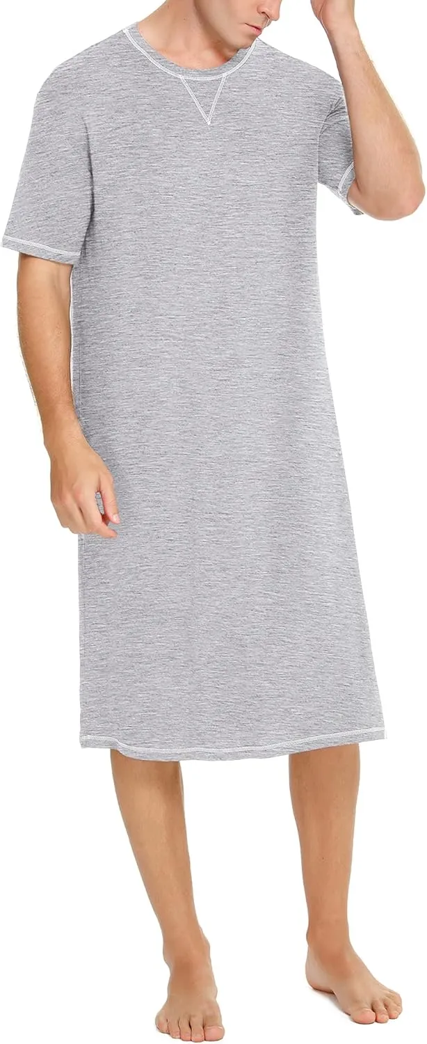 SWOMOG Men's Nightshirt Short Sleeve Nightgown Soft Loose Sleepwear Lightweight Nightwear Comfy Henley Sleep Shirt S-XXL