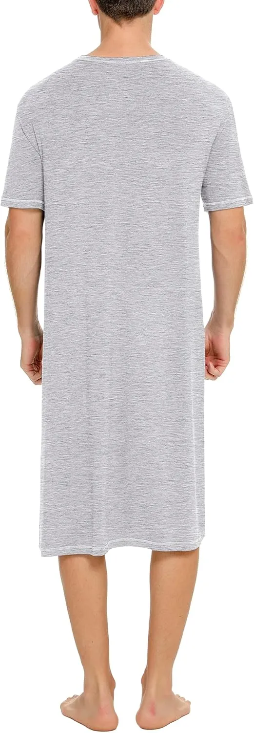 SWOMOG Men's Nightshirt Short Sleeve Nightgown Soft Loose Sleepwear Lightweight Nightwear Comfy Henley Sleep Shirt S-XXL