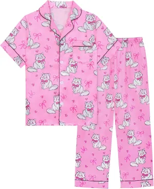 Sylfairy Girls Pajamas Silk PJS Set Rainbow Unicorn Sleepwear Short Sleeve Long Pants Jammies for Toddler Kids