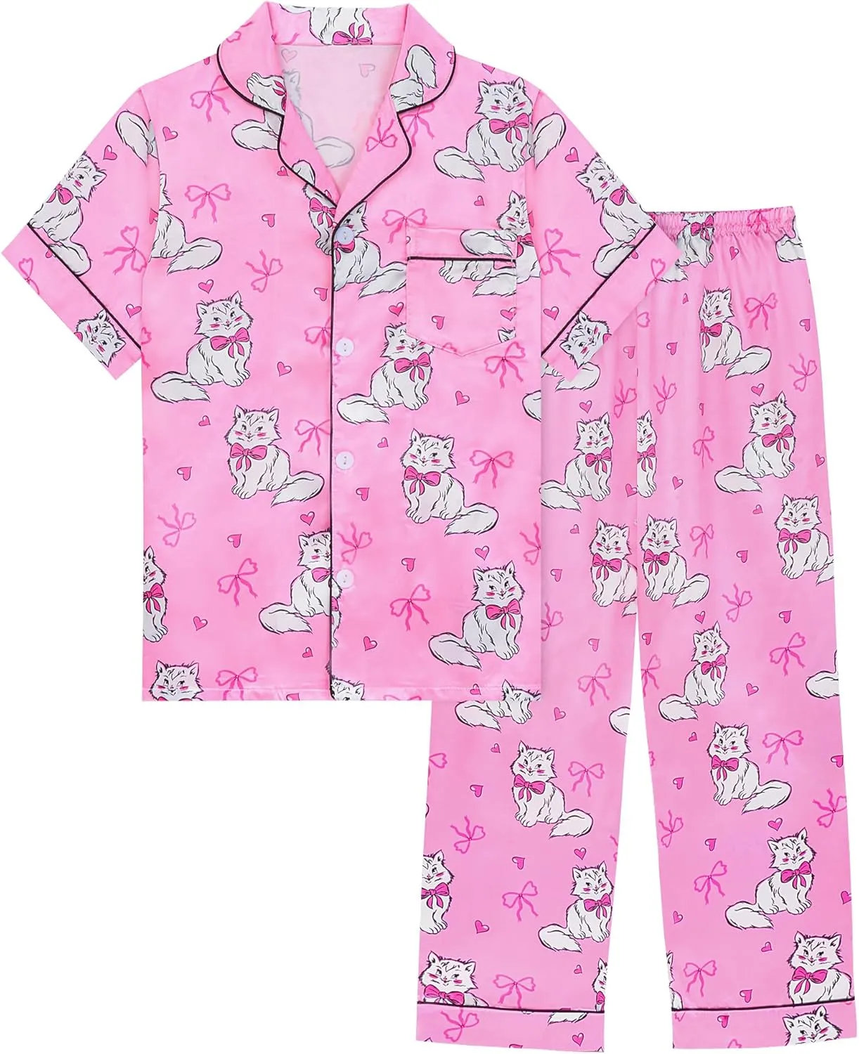 Sylfairy Girls Pajamas Silk PJS Set Rainbow Unicorn Sleepwear Short Sleeve Long Pants Jammies for Toddler Kids