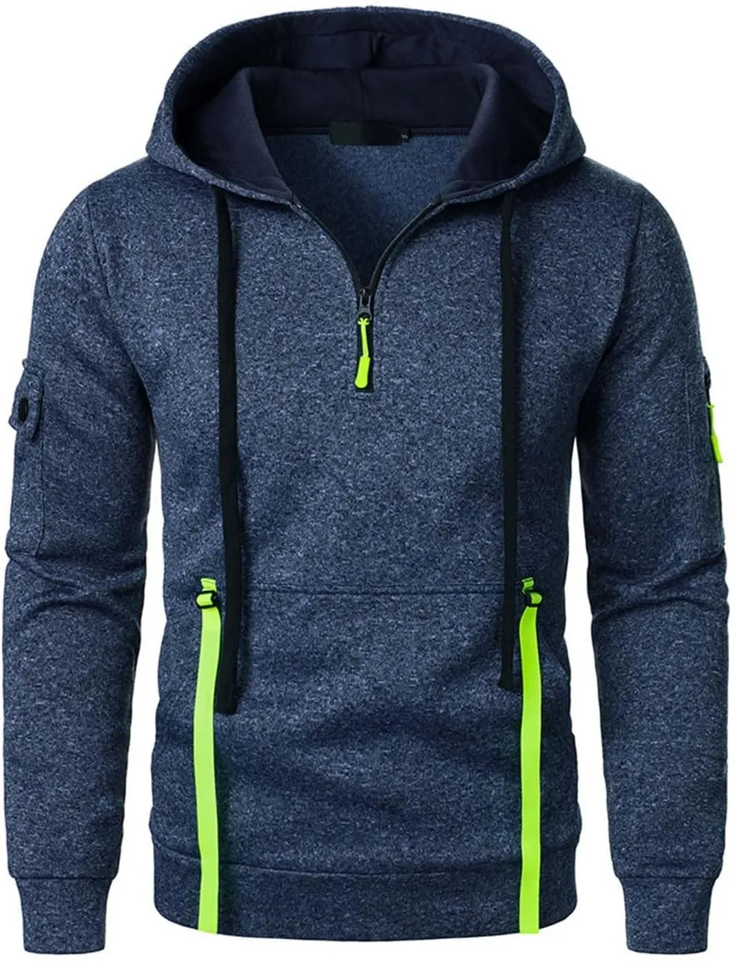 Tactical Hoodies Men Quarter Zip Pullover Vintage Workout Hoodies with Zipper Pockets Trendy Military Sweatshirt