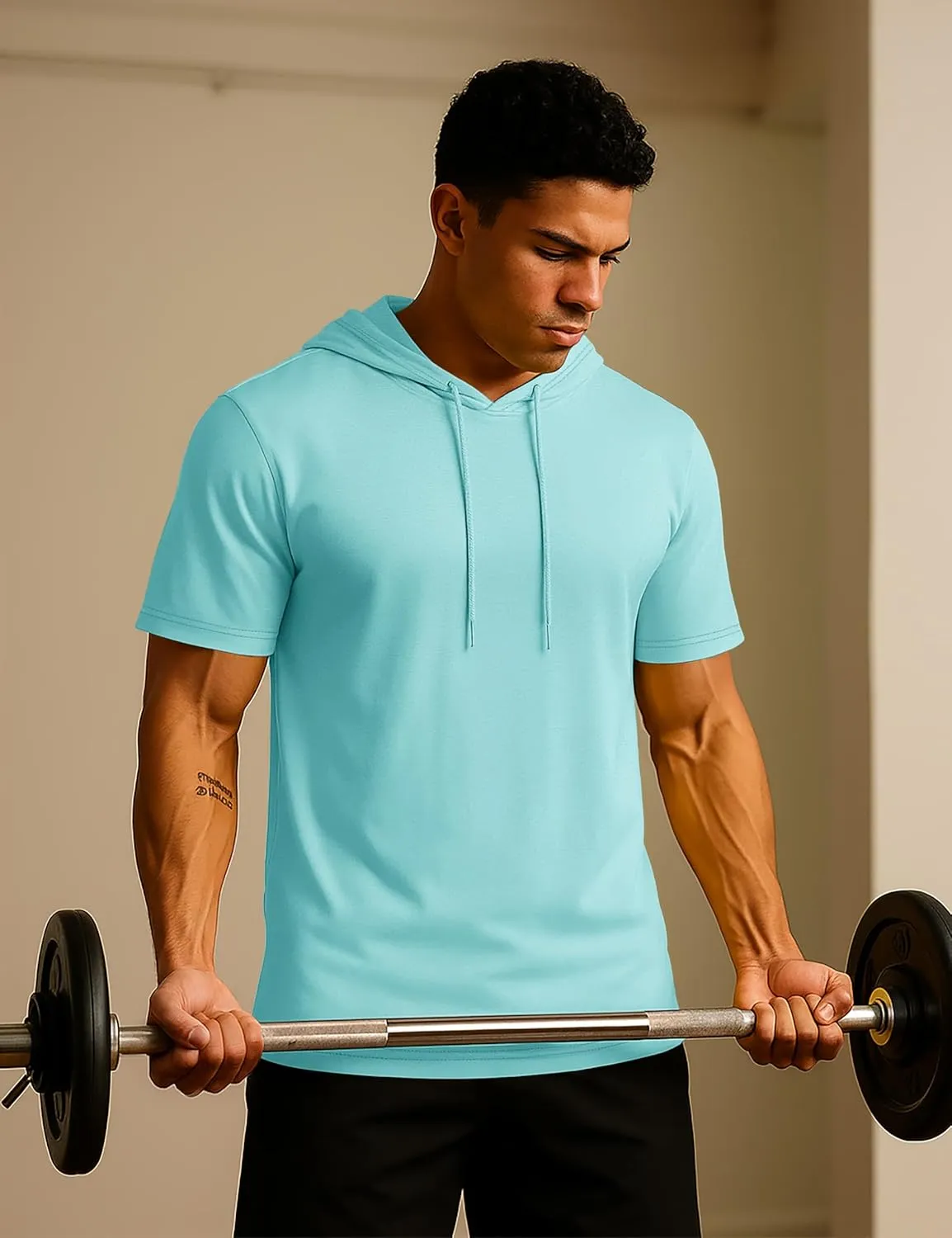 TACVASEN Short Sleeve Hoodies for Men Cotton Hoodies Summer Sweatshirt Lightweight Breathable Workout Shirts Pullover