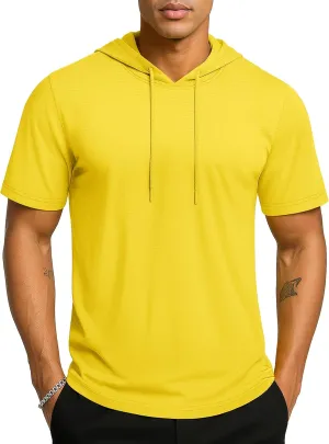 TACVASEN Short Sleeve Hoodies for Men Cotton Hoodies Summer Sweatshirt Lightweight Breathable Workout Shirts Pullover