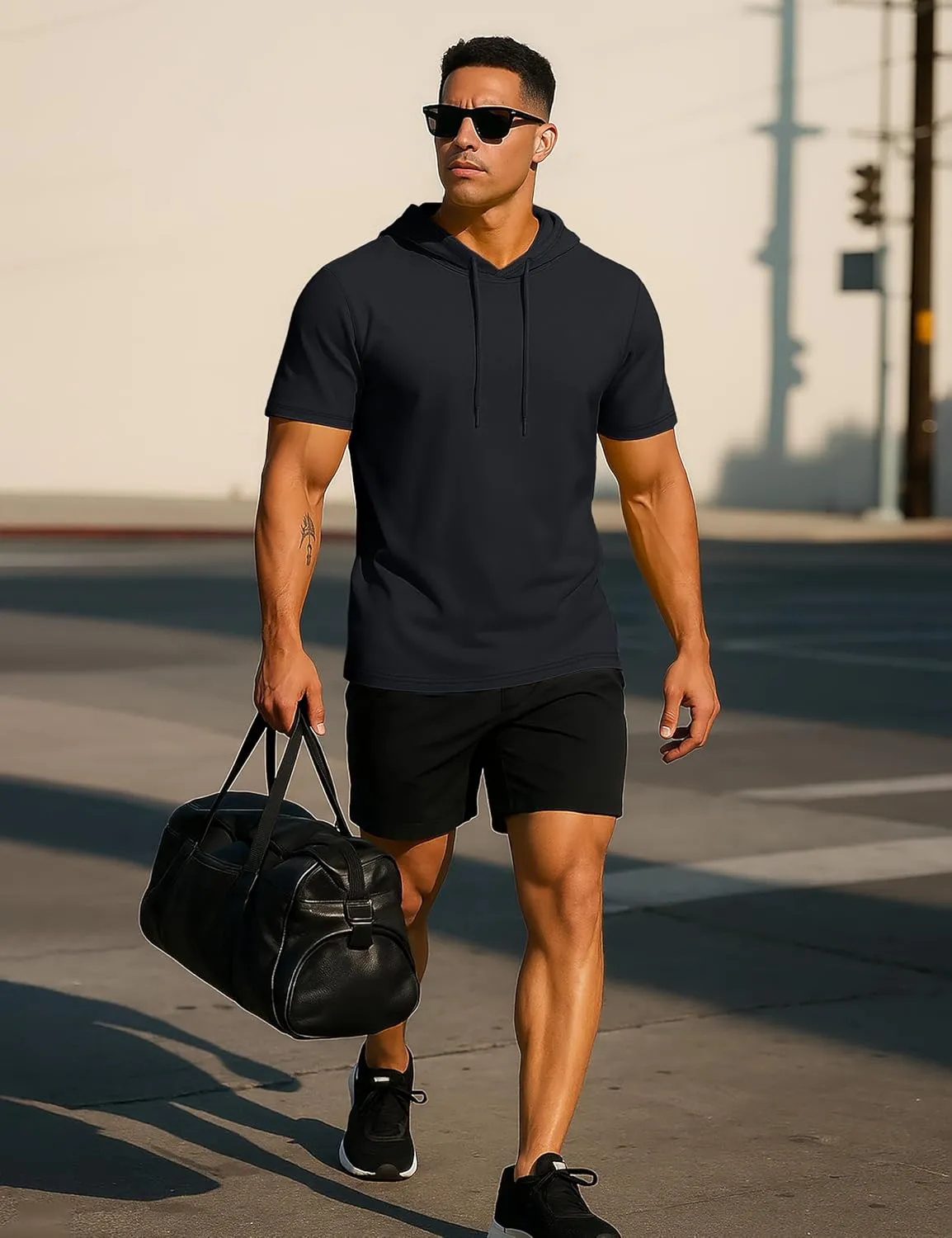 TACVASEN Short Sleeve Hoodies for Men Cotton Hoodies Summer Sweatshirt Lightweight Breathable Workout Shirts Pullover