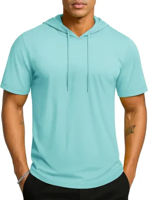 TACVASEN Short Sleeve Hoodies for Men Cotton Hoodies Summer Sweatshirt Lightweight Breathable Workout Shirts Pullover