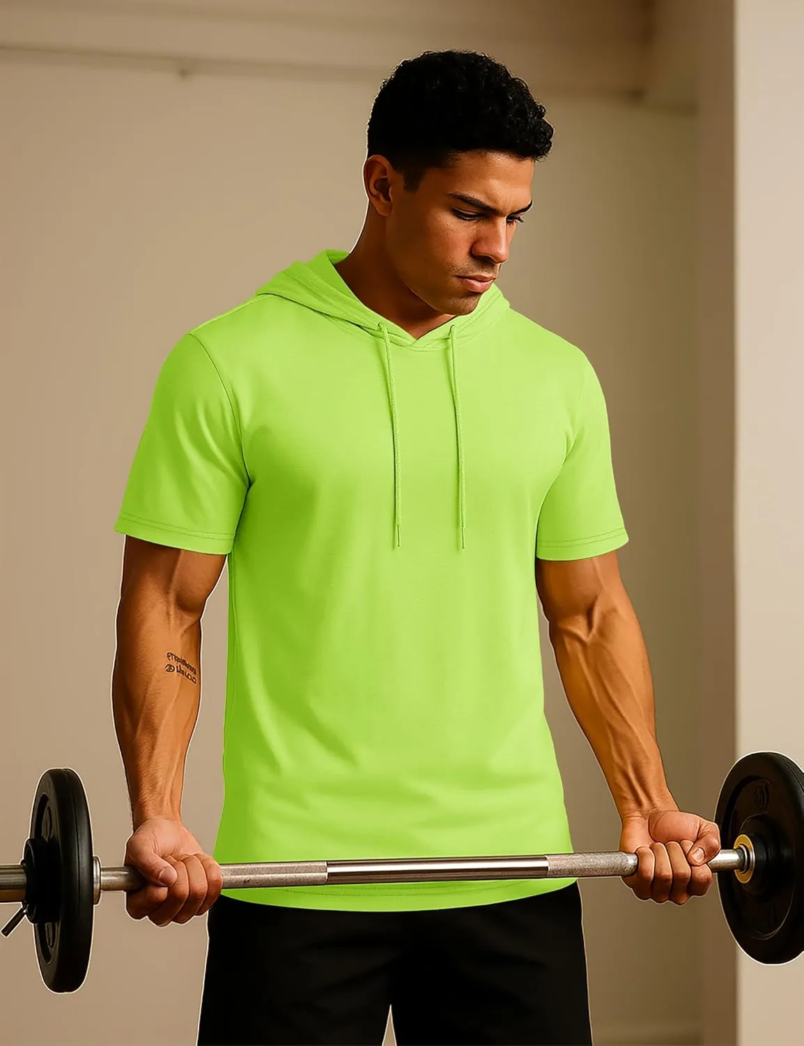 TACVASEN Short Sleeve Hoodies for Men Cotton Hoodies Summer Sweatshirt Lightweight Breathable Workout Shirts Pullover