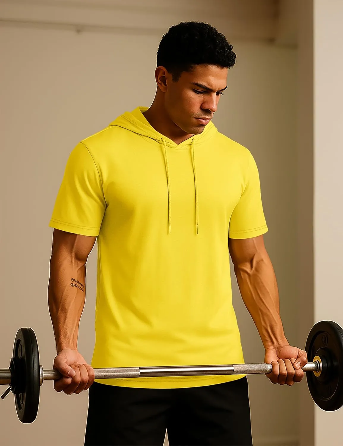 TACVASEN Short Sleeve Hoodies for Men Cotton Hoodies Summer Sweatshirt Lightweight Breathable Workout Shirts Pullover