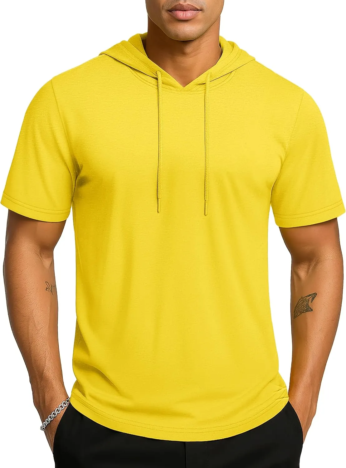 TACVASEN Short Sleeve Hoodies for Men Cotton Hoodies Summer Sweatshirt Lightweight Breathable Workout Shirts Pullover