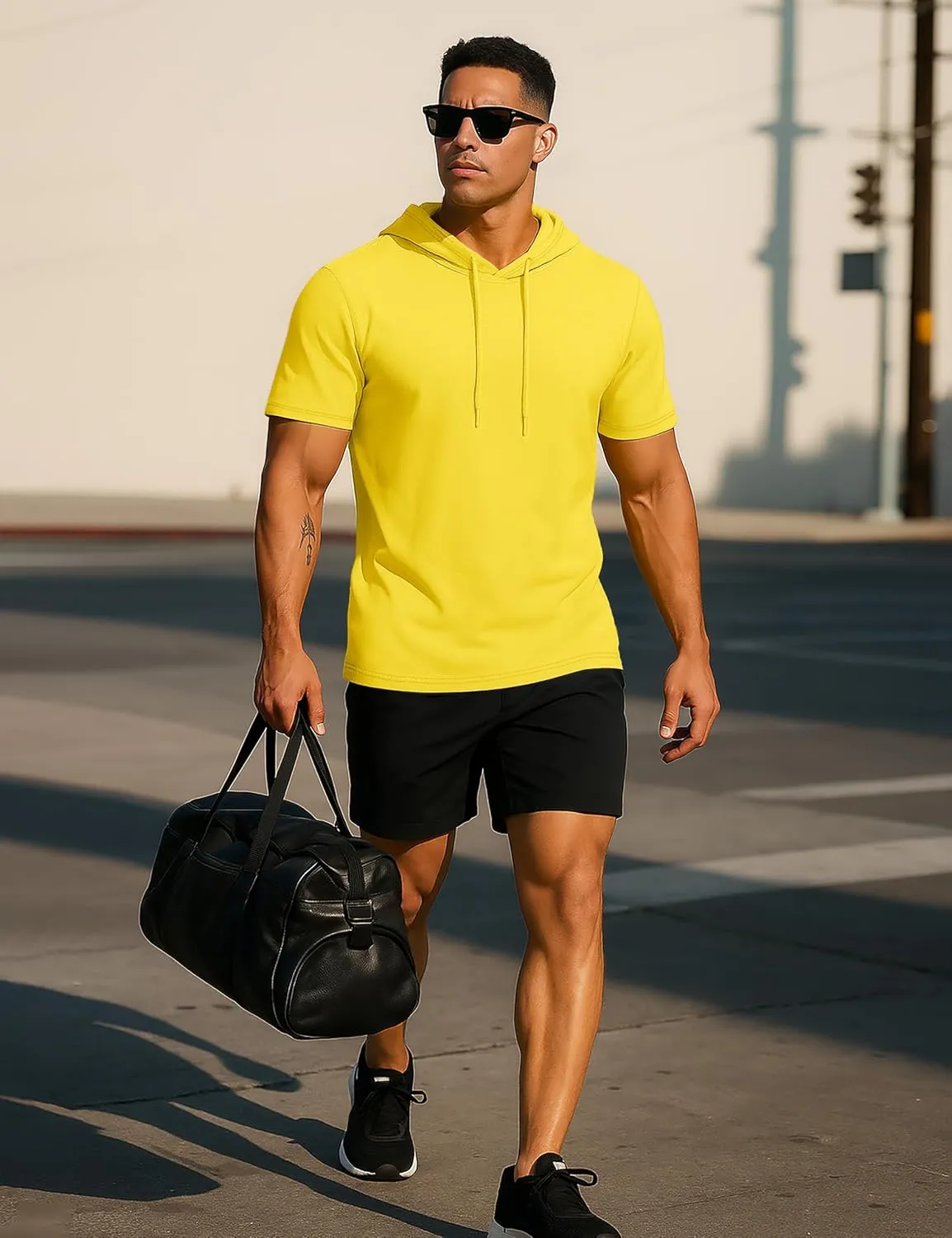 TACVASEN Short Sleeve Hoodies for Men Cotton Hoodies Summer Sweatshirt Lightweight Breathable Workout Shirts Pullover