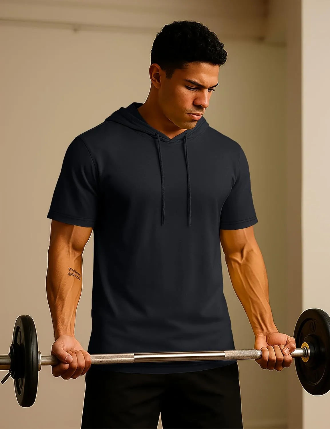 TACVASEN Short Sleeve Hoodies for Men Cotton Hoodies Summer Sweatshirt Lightweight Breathable Workout Shirts Pullover