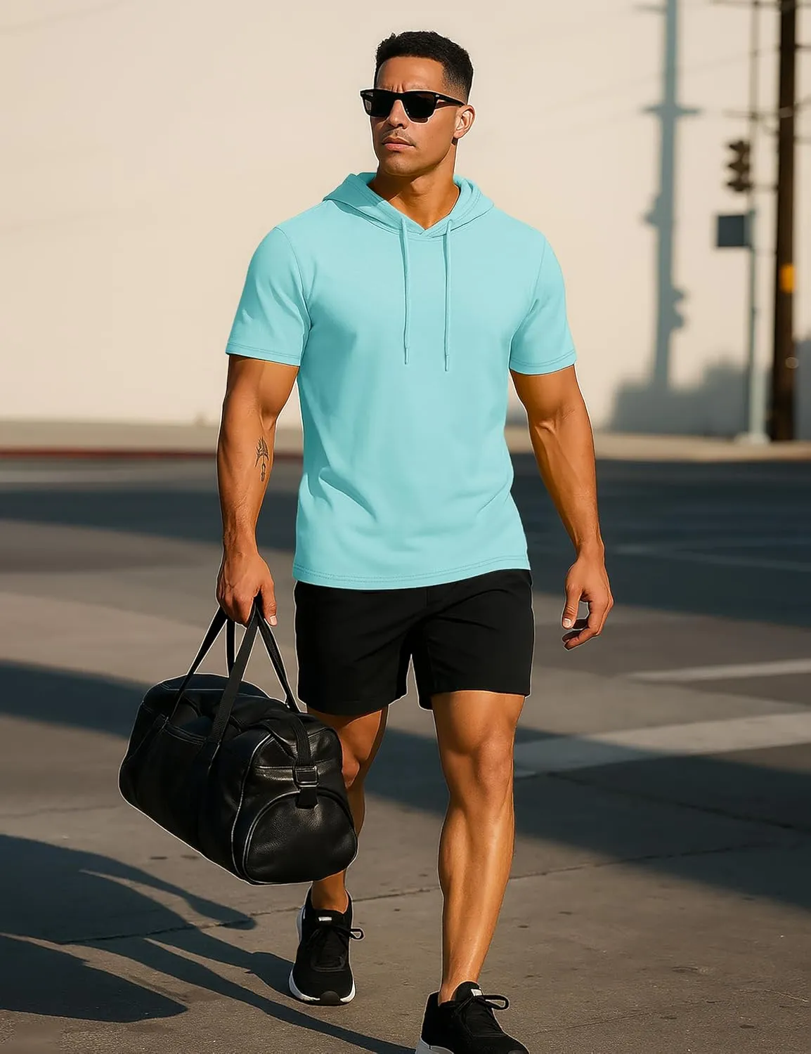 TACVASEN Short Sleeve Hoodies for Men Cotton Hoodies Summer Sweatshirt Lightweight Breathable Workout Shirts Pullover