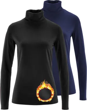 TAIPOVE Women's Thermal Fleece Turtleneck Long Sleeve Tops Lightweight Pullover Sweater Cotton Casual Soft Comfort Shirt