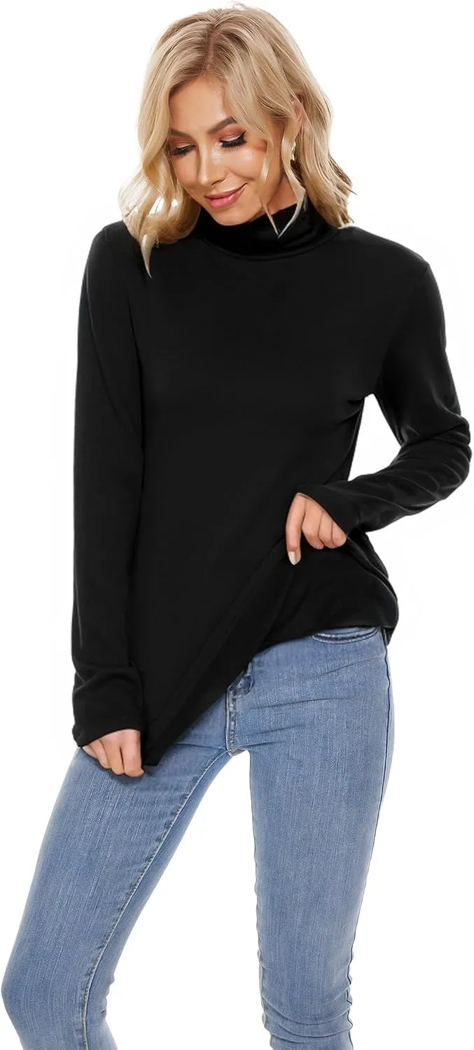 TAIPOVE Women's Thermal Fleece Turtleneck Long Sleeve Tops Lightweight Pullover Sweater Cotton Casual Soft Comfort Shirt