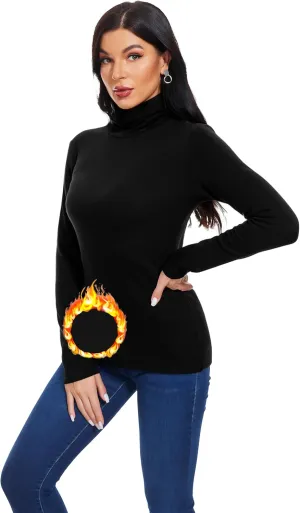 TAIPOVE Women's Thermal Fleece Turtleneck Long Sleeve Tops Lightweight Pullover Sweater Cotton Casual Soft Comfort Shirt