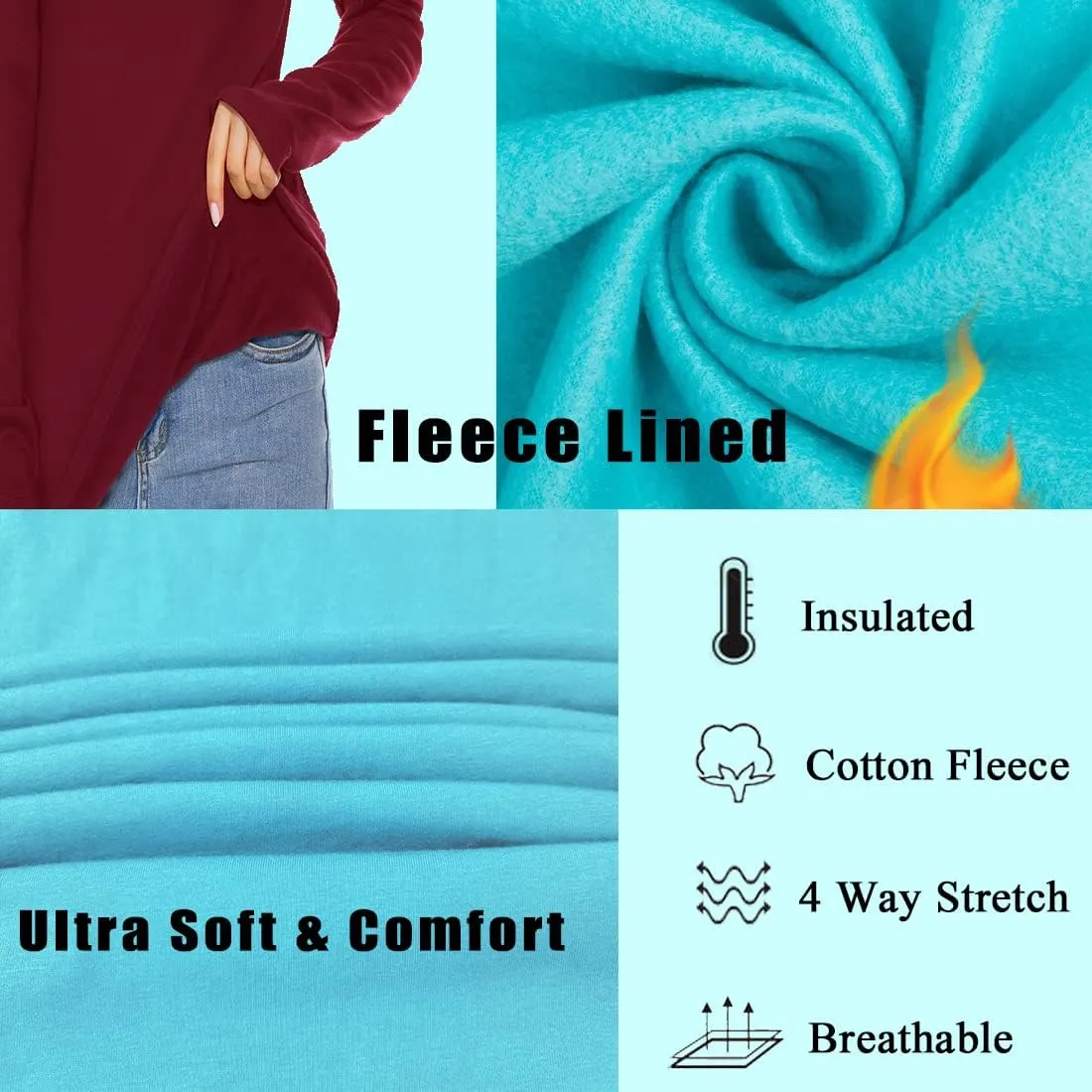 TAIPOVE Women's Thermal Fleece Turtleneck Long Sleeve Tops Lightweight Pullover Sweater Cotton Casual Soft Comfort Shirt