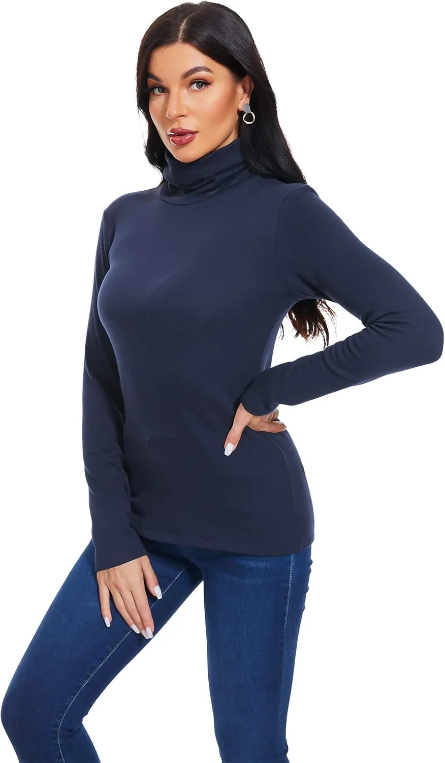 TAIPOVE Women's Thermal Fleece Turtleneck Long Sleeve Tops Lightweight Pullover Sweater Cotton Casual Soft Comfort Shirt