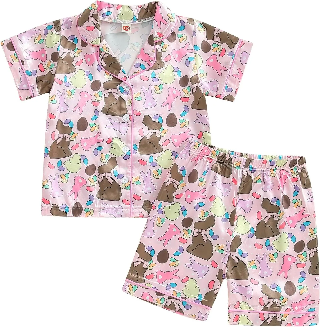 Toddler Girls 4th of July Satin Pajamas Flag Feather Trim Short Sleeve Shirt Shorts 2 Piece Pajama Set Kid Sleepwear