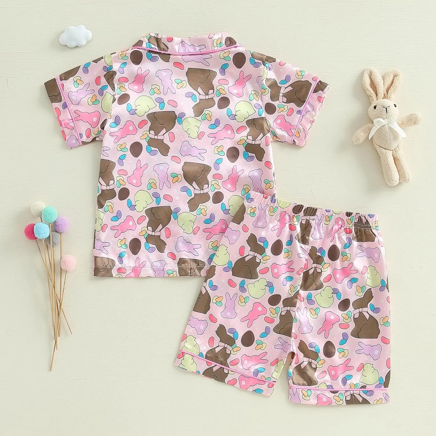 Toddler Girls 4th of July Satin Pajamas Flag Feather Trim Short Sleeve Shirt Shorts 2 Piece Pajama Set Kid Sleepwear