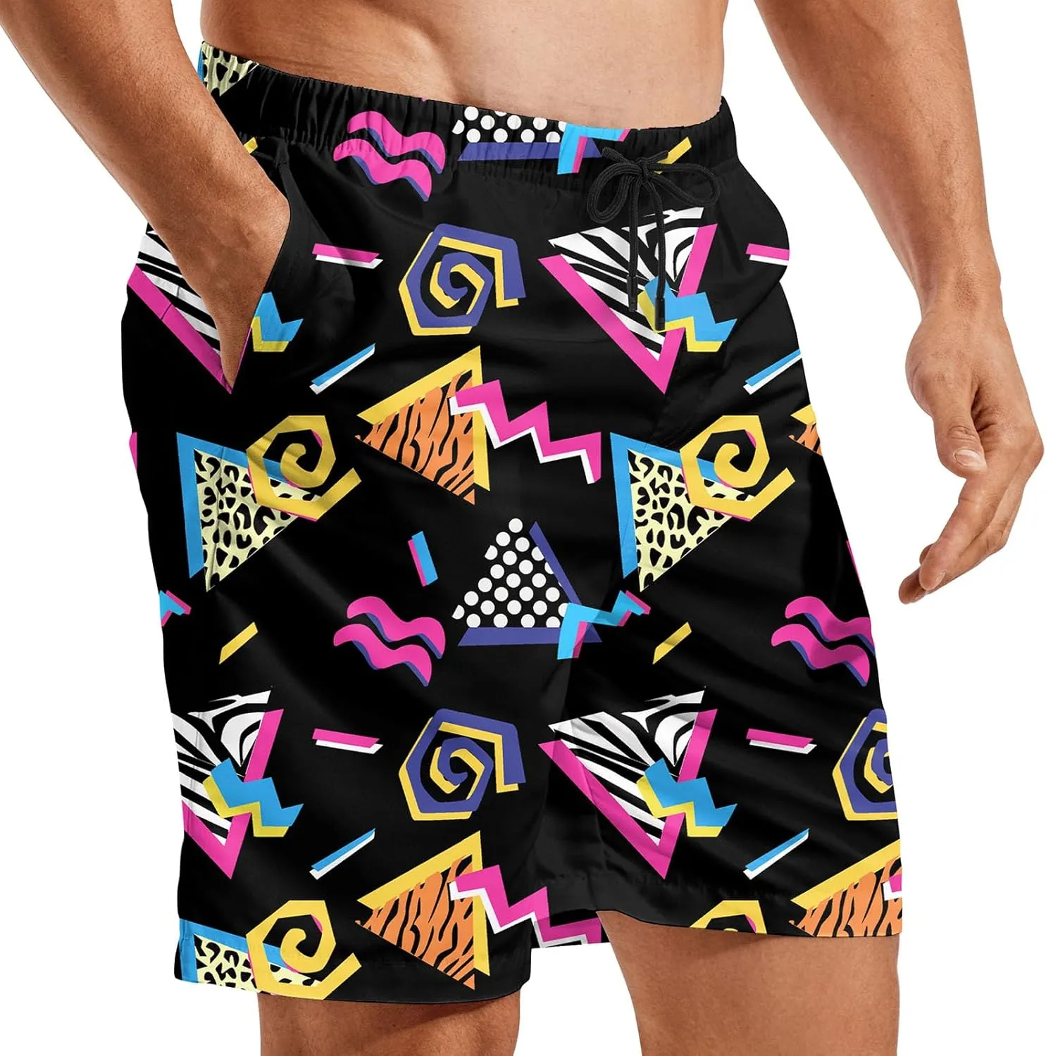 Turtle Hawaiian Print Swim Trunks for Mens Summer Shorts Quick Dry Shorts with Pockets and Mesh Lining Pants
