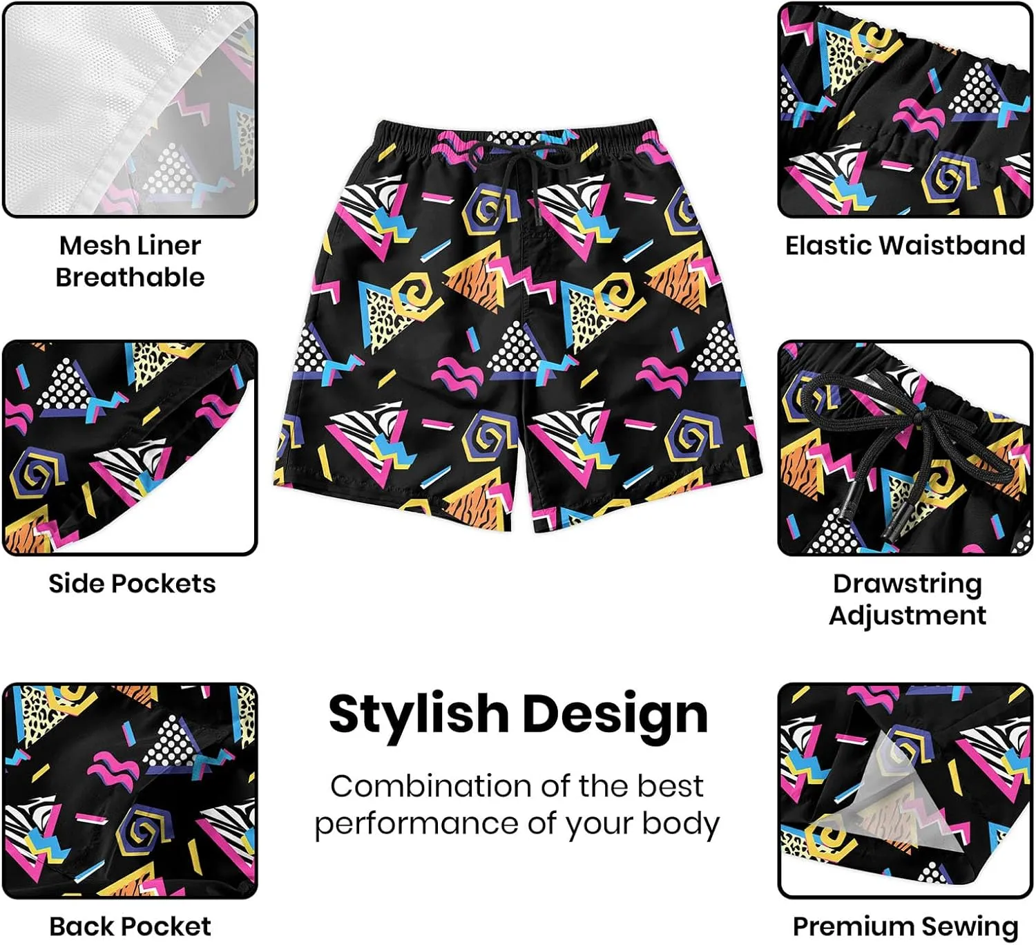 Turtle Hawaiian Print Swim Trunks for Mens Summer Shorts Quick Dry Shorts with Pockets and Mesh Lining Pants