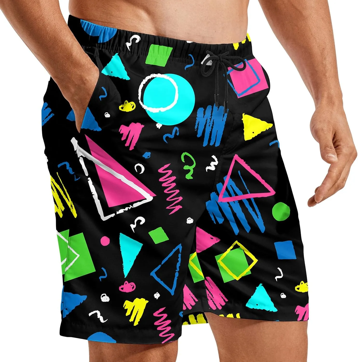 Turtle Hawaiian Print Swim Trunks for Mens Summer Shorts Quick Dry Shorts with Pockets and Mesh Lining Pants