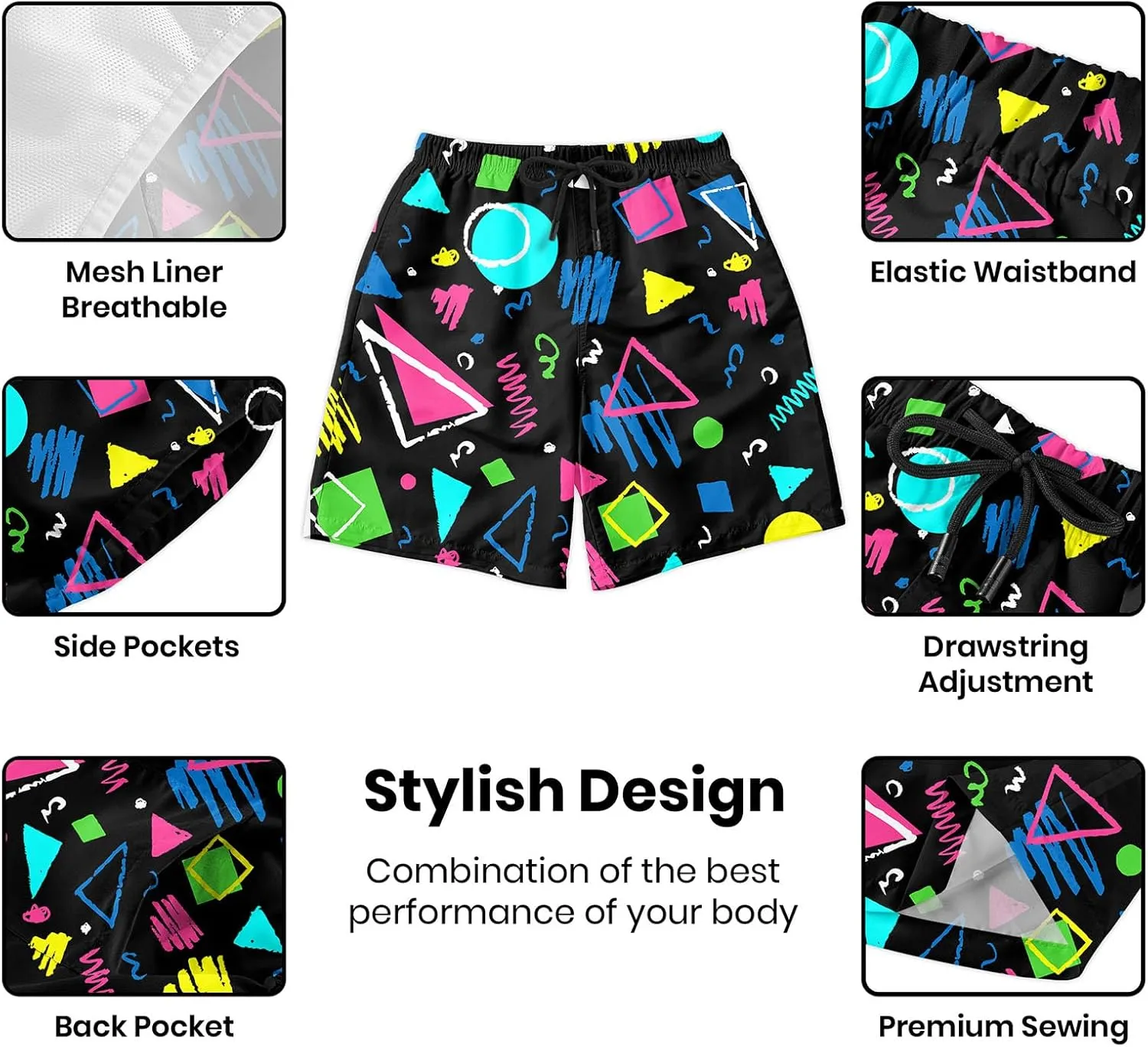 Turtle Hawaiian Print Swim Trunks for Mens Summer Shorts Quick Dry Shorts with Pockets and Mesh Lining Pants