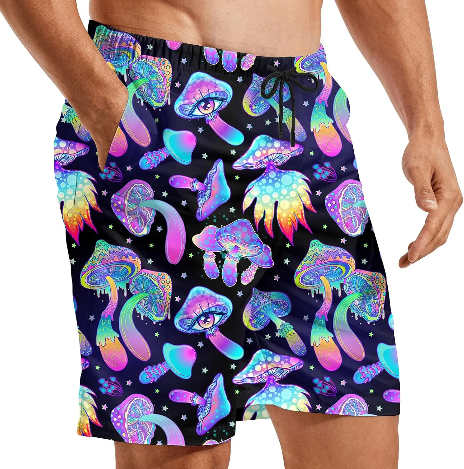 Turtle Hawaiian Print Swim Trunks for Mens Summer Shorts Quick Dry Shorts with Pockets and Mesh Lining Pants
