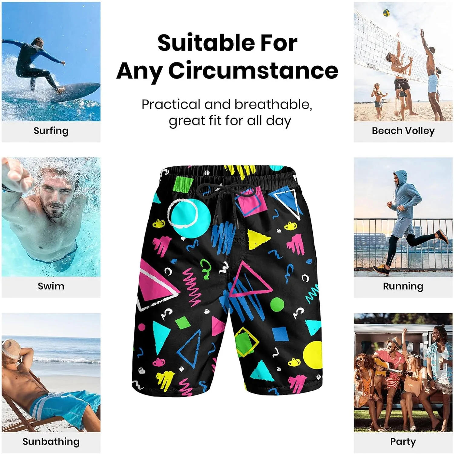 Turtle Hawaiian Print Swim Trunks for Mens Summer Shorts Quick Dry Shorts with Pockets and Mesh Lining Pants