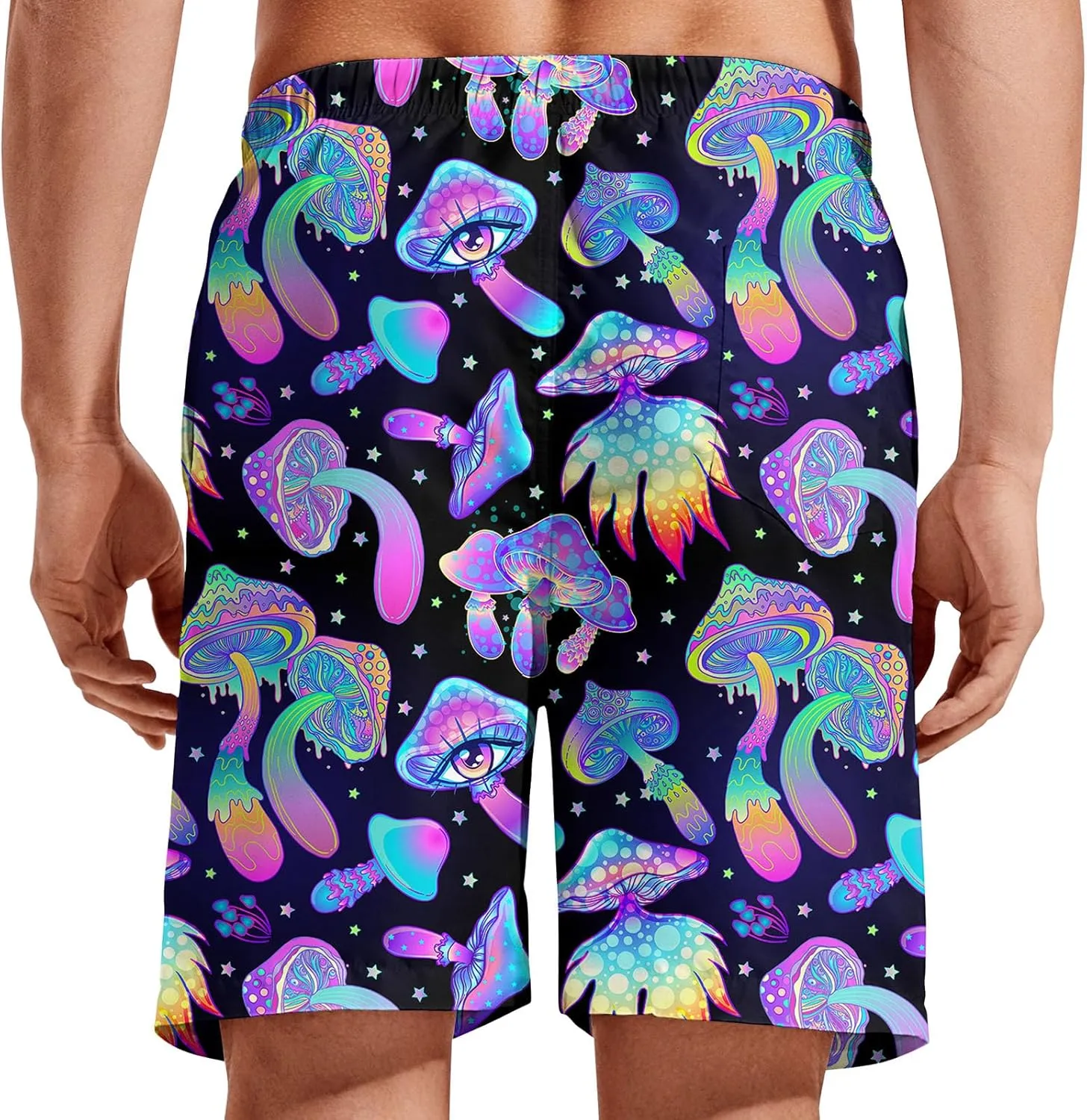 Turtle Hawaiian Print Swim Trunks for Mens Summer Shorts Quick Dry Shorts with Pockets and Mesh Lining Pants