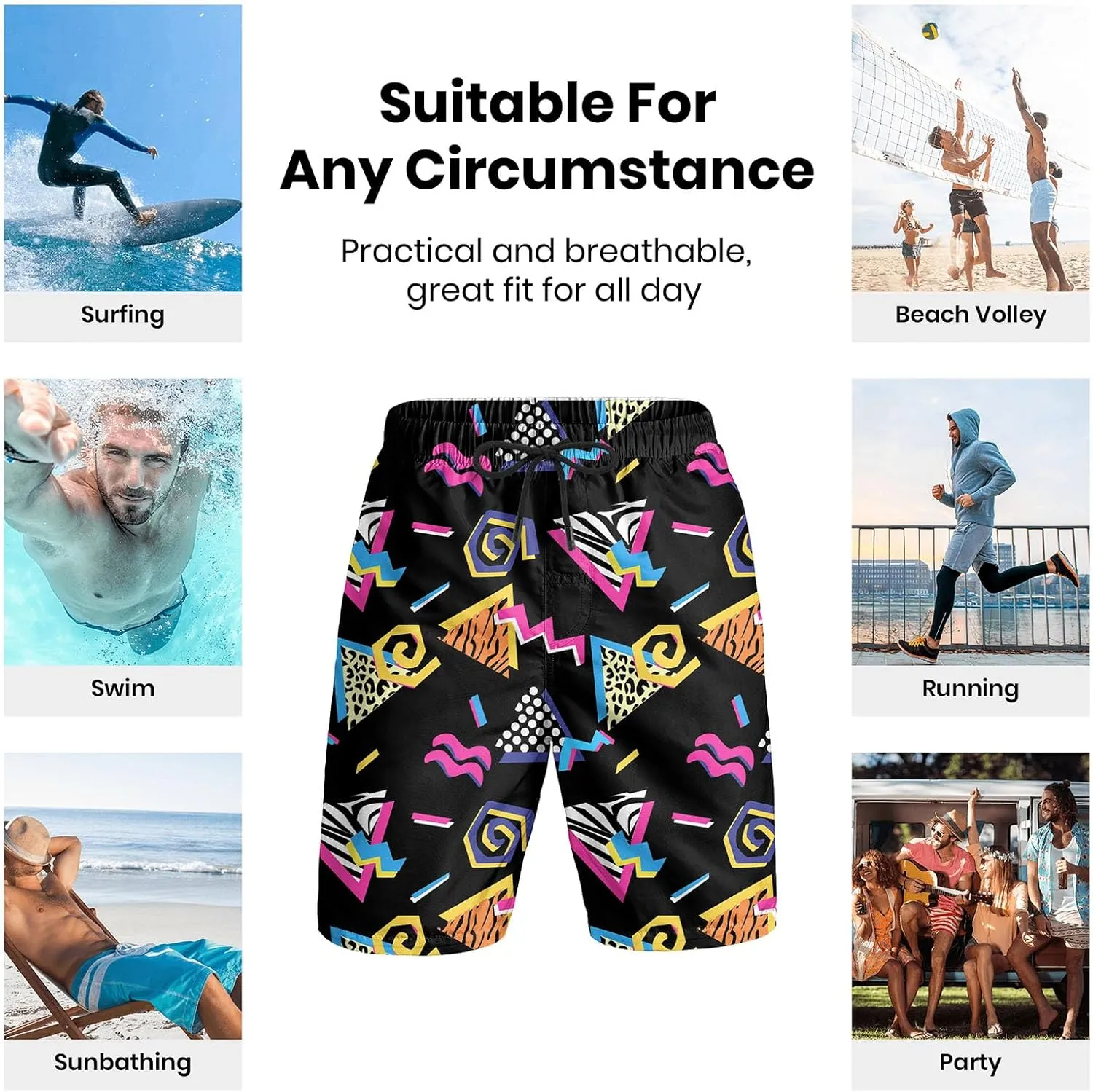 Turtle Hawaiian Print Swim Trunks for Mens Summer Shorts Quick Dry Shorts with Pockets and Mesh Lining Pants