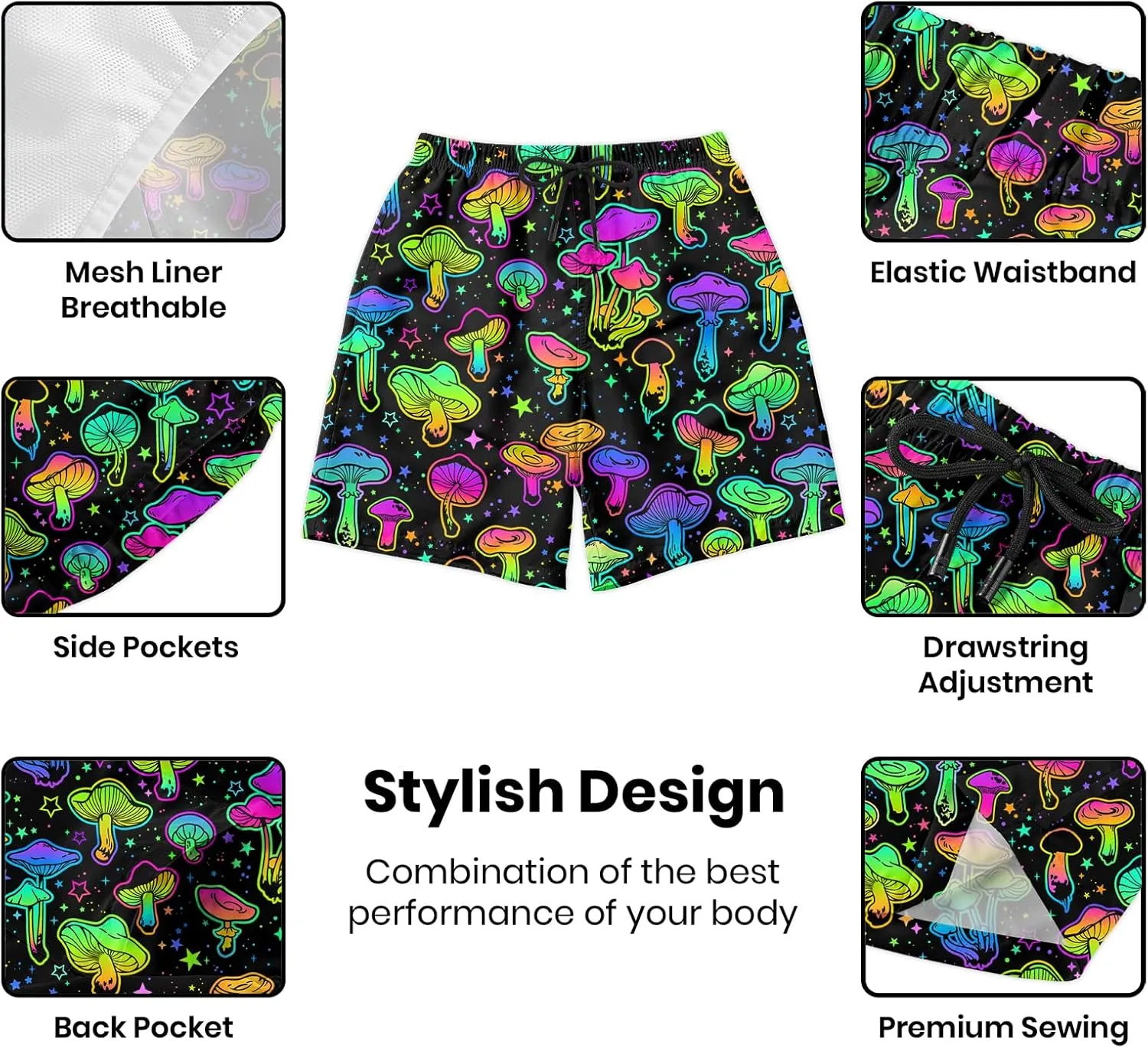 Turtle Hawaiian Print Swim Trunks for Mens Summer Shorts Quick Dry Shorts with Pockets and Mesh Lining Pants