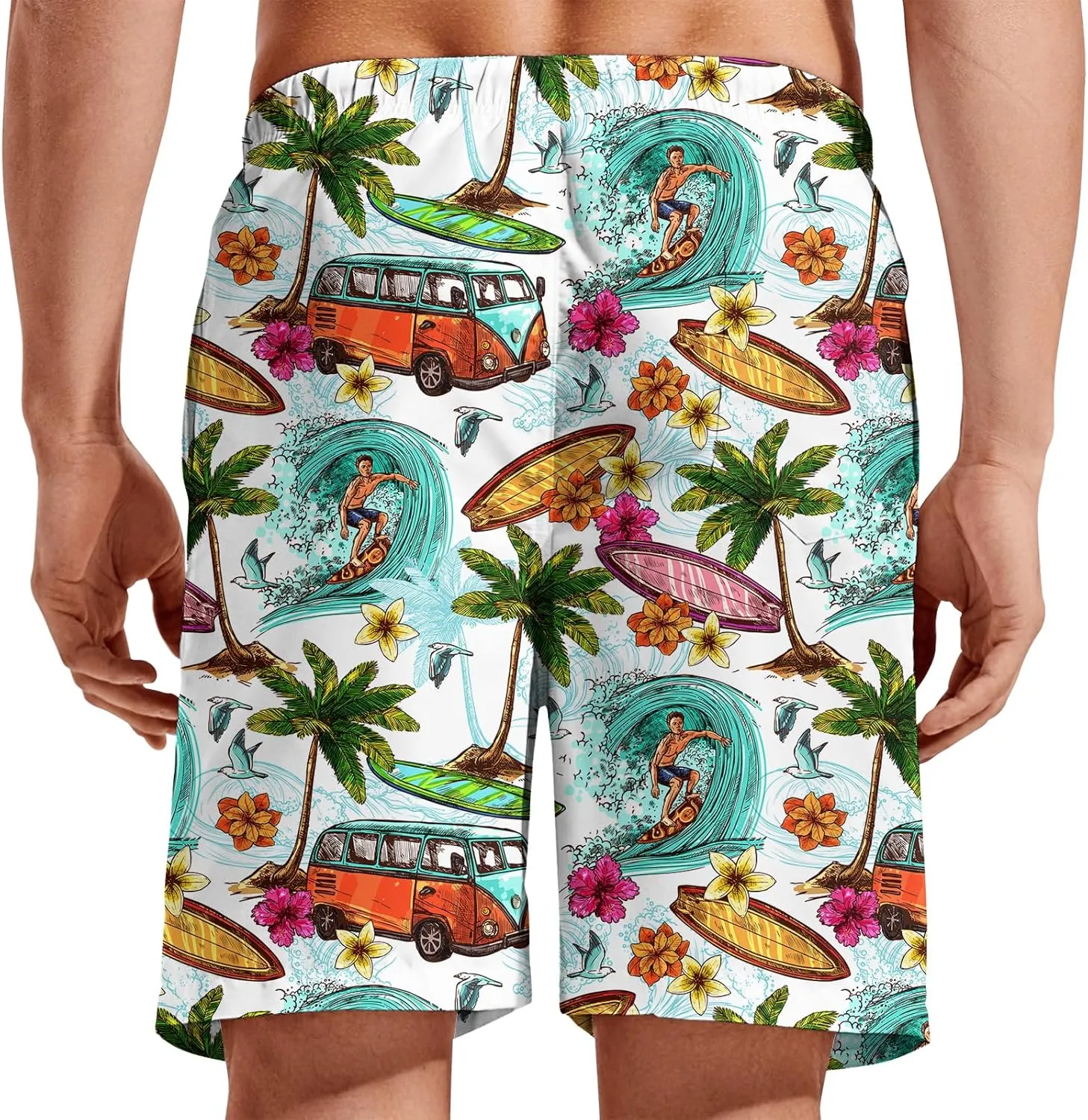 Turtle Hawaiian Print Swim Trunks for Mens Summer Shorts Quick Dry Shorts with Pockets and Mesh Lining Pants