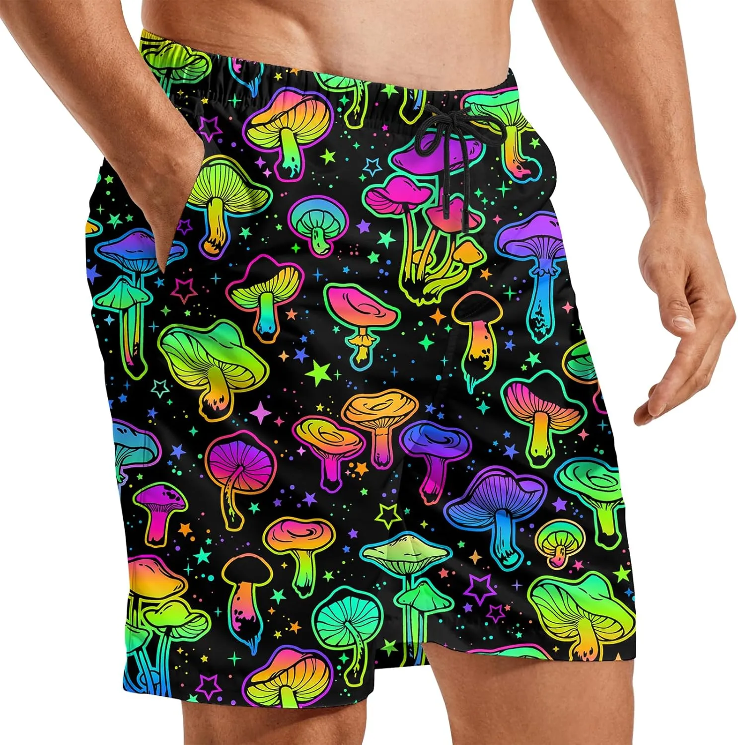 Turtle Hawaiian Print Swim Trunks for Mens Summer Shorts Quick Dry Shorts with Pockets and Mesh Lining Pants